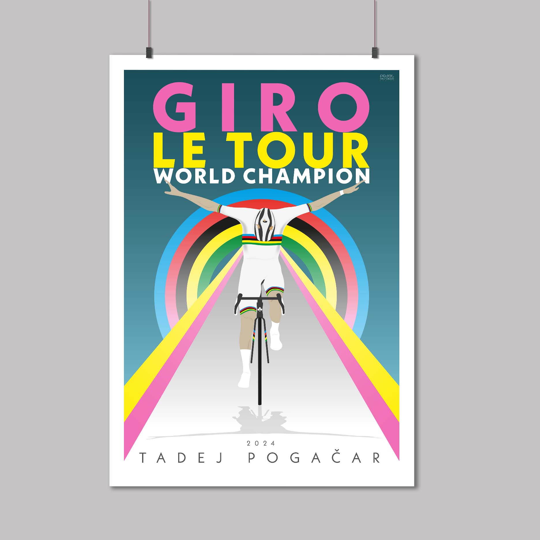 Tadej Pogačar World Champion Le Tour Giro Triple Cycling Print