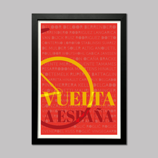 Framed poster with 'Vuelta a Espana' design on a gray background