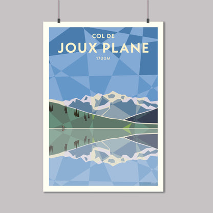 Joux Plane cycling print showing the lake and Mont Blanc in the background
