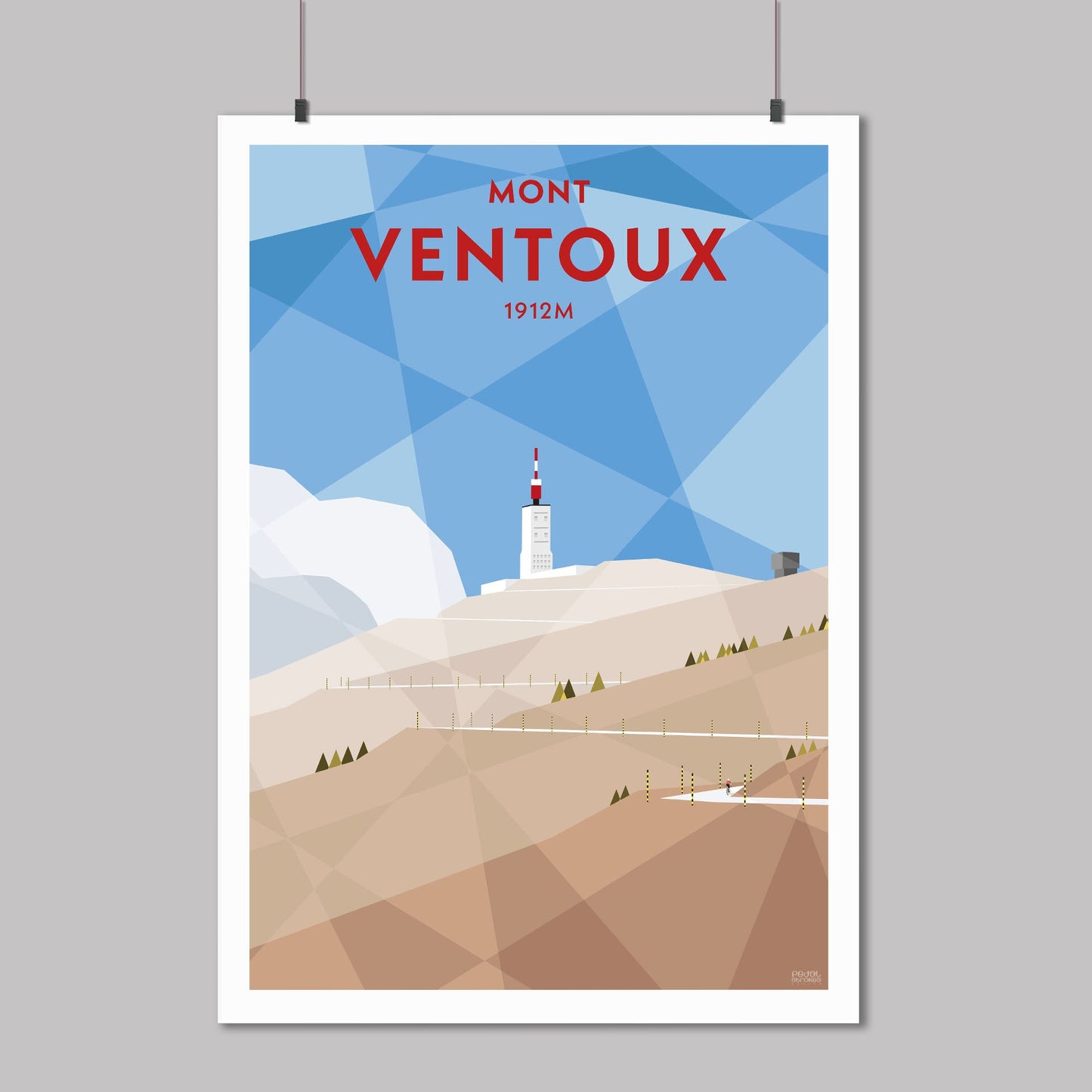 Print of a cyclist on the final few corners of the climb to the top of Mont Ventoux in Provence