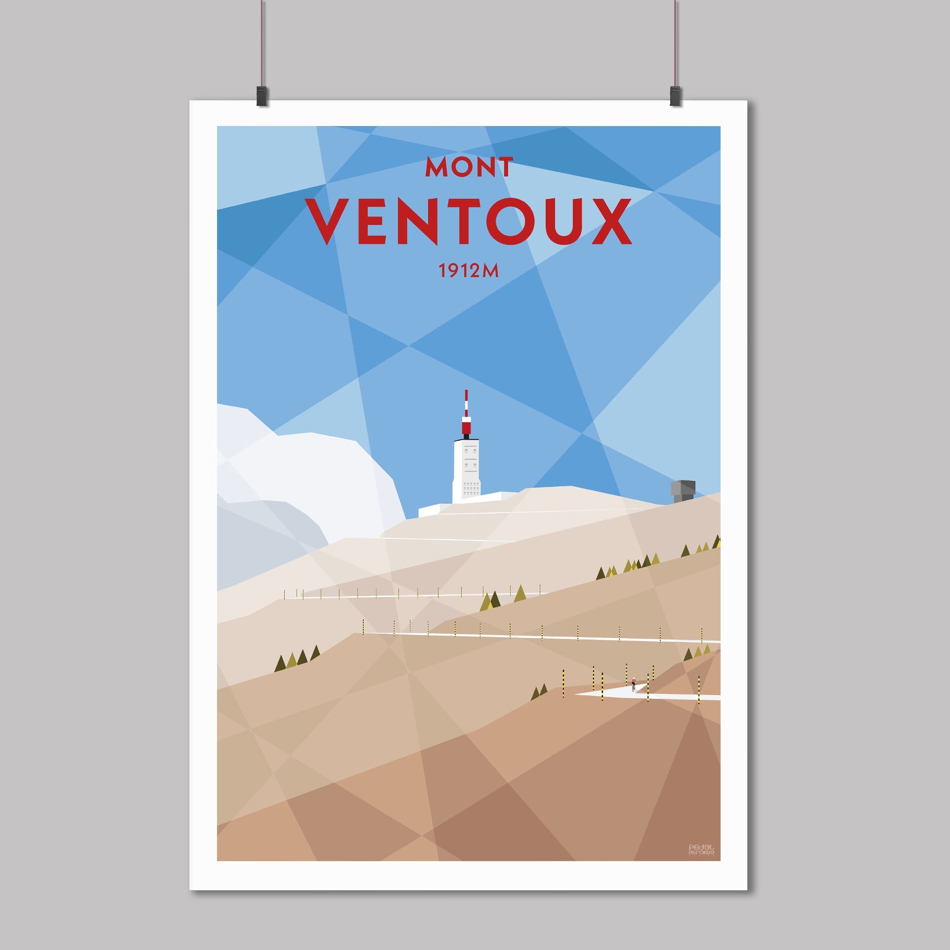 Print of a cyclist on the final few corners of the climb to the top of Mont Ventoux in Provence