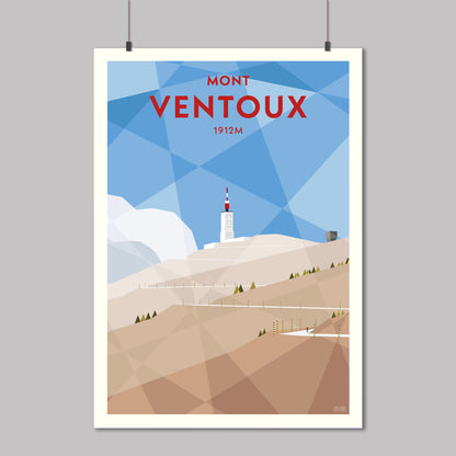 Print of a cyclist on the final few corners of the climb to the top of Mont Ventoux in Provence