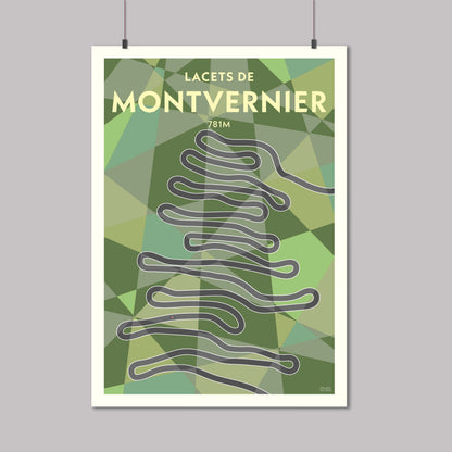 Lacets de Montvernier cycling Art Print. Image of a cyclist on the winding switchbacks of the climb in the french alps