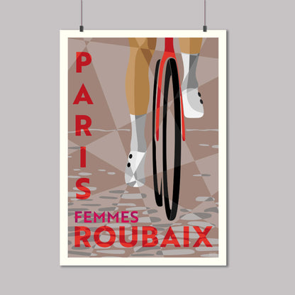 Poster of Paris Roubaix femmes, one of the classic races across the cobbles of Northern France.